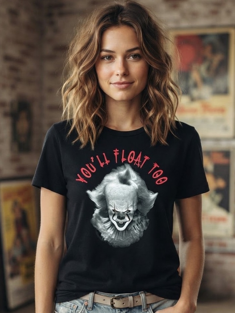 Mad Engine IT You’ll Float Too Graphic Tee M 18.5” p2p Black NWOT